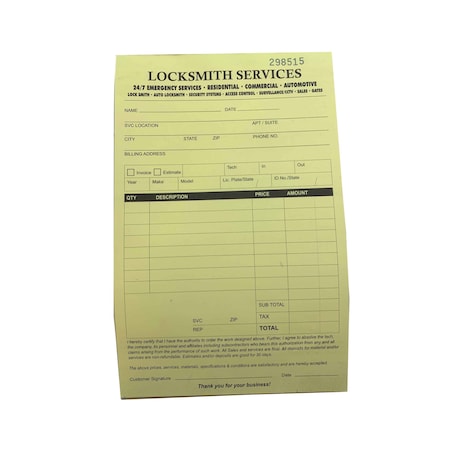 Premier: UHS Service:Receipt Book (Invoices) For Locksmith